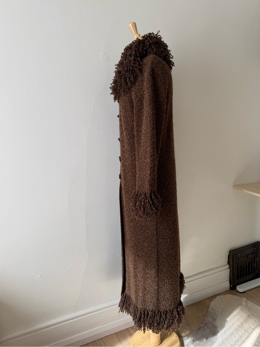 Penny Lane Long Brown Shaggy Duster Cardigan Boho Festival Coat Sweater - Picture 8 of 13